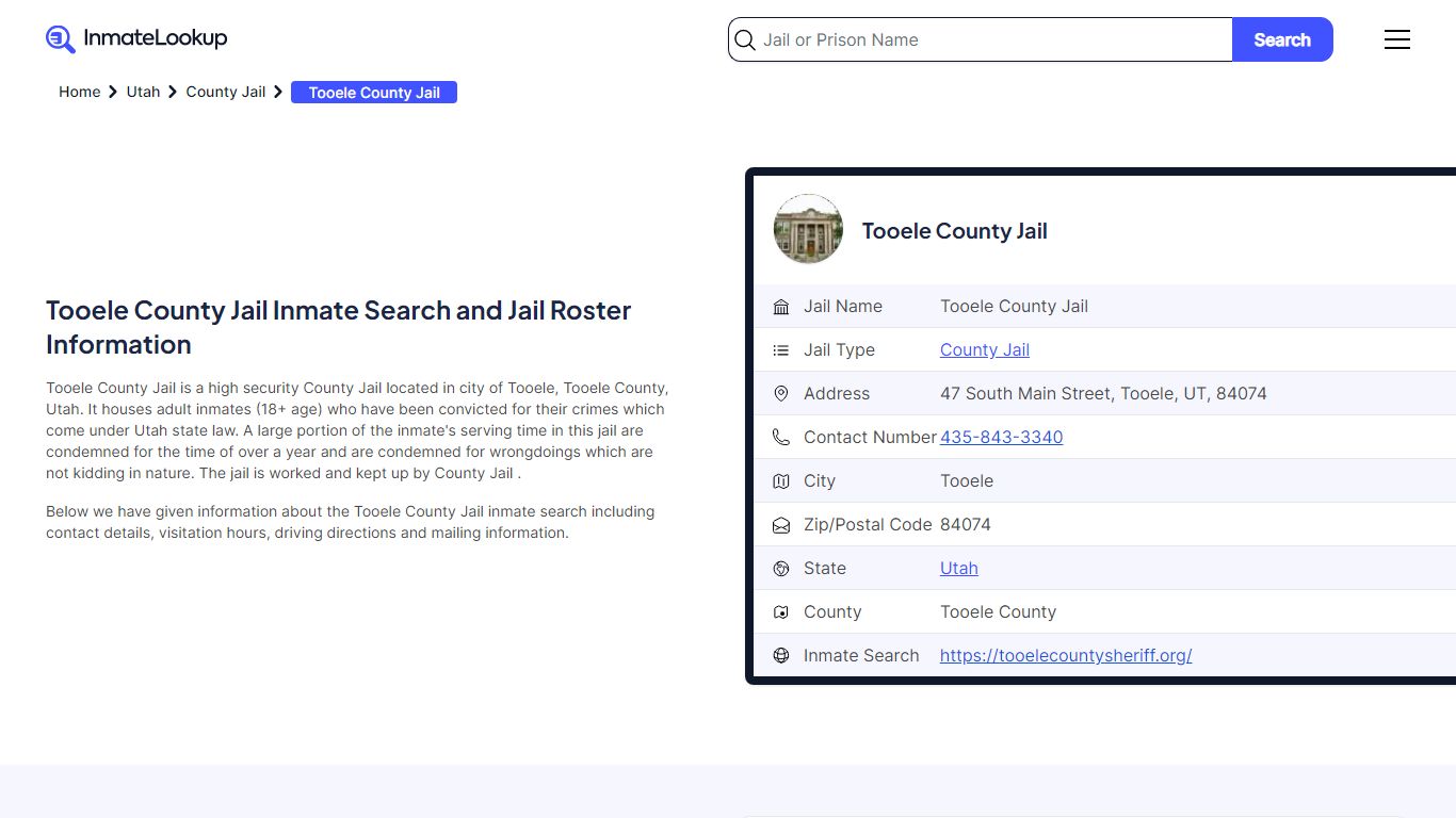 Tooele County Jail Inmate Search - Tooele Utah - Inmate Lookup